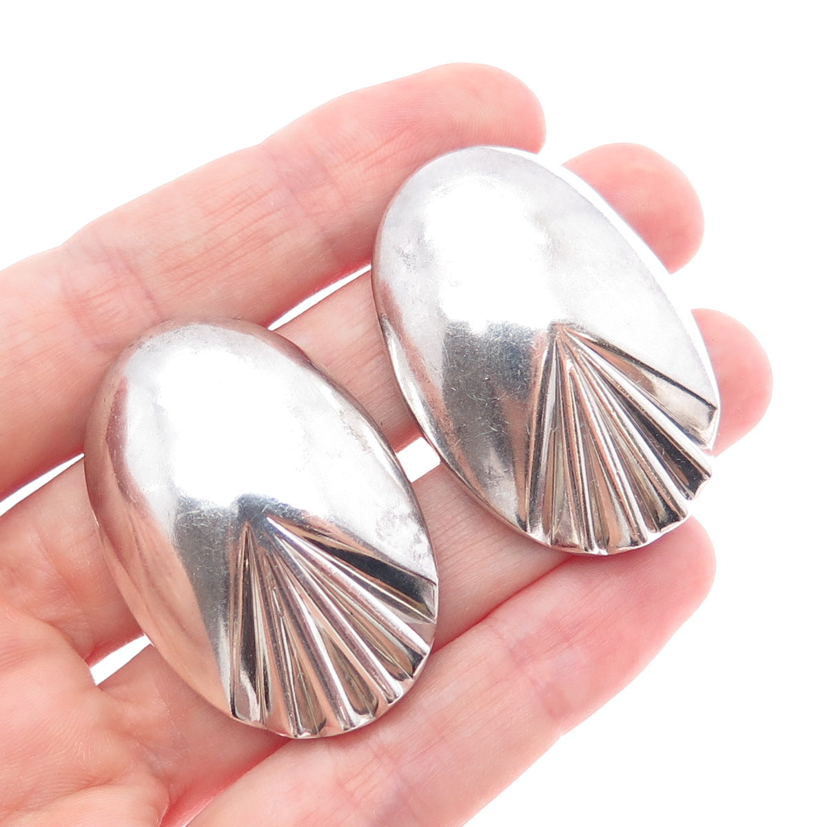 KRYPELL 925 Sterling Silver Vintage Modernist Seashell Clip On Earrings
