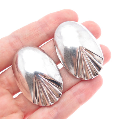 KRYPELL 925 Sterling Silver Vintage Modernist Seashell Clip On Earrings