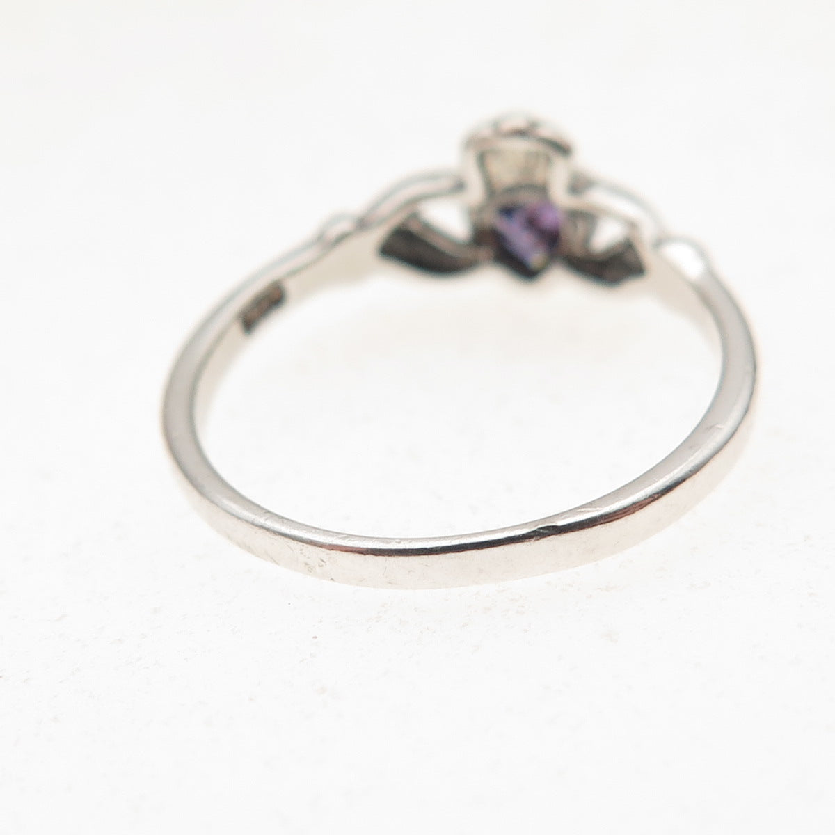925 Sterling Silver Vintage Lavender C Z Irish Claddagh Oxidized Ring Size 5