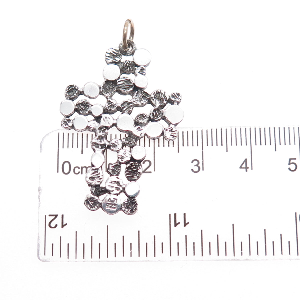 925 Sterling Silver Vintage Modernist Nugget Cross Oxidized Pendant