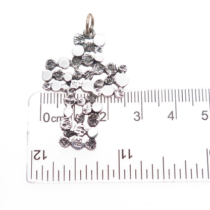 925 Sterling Silver Vintage Modernist Nugget Cross Oxidized Pendant