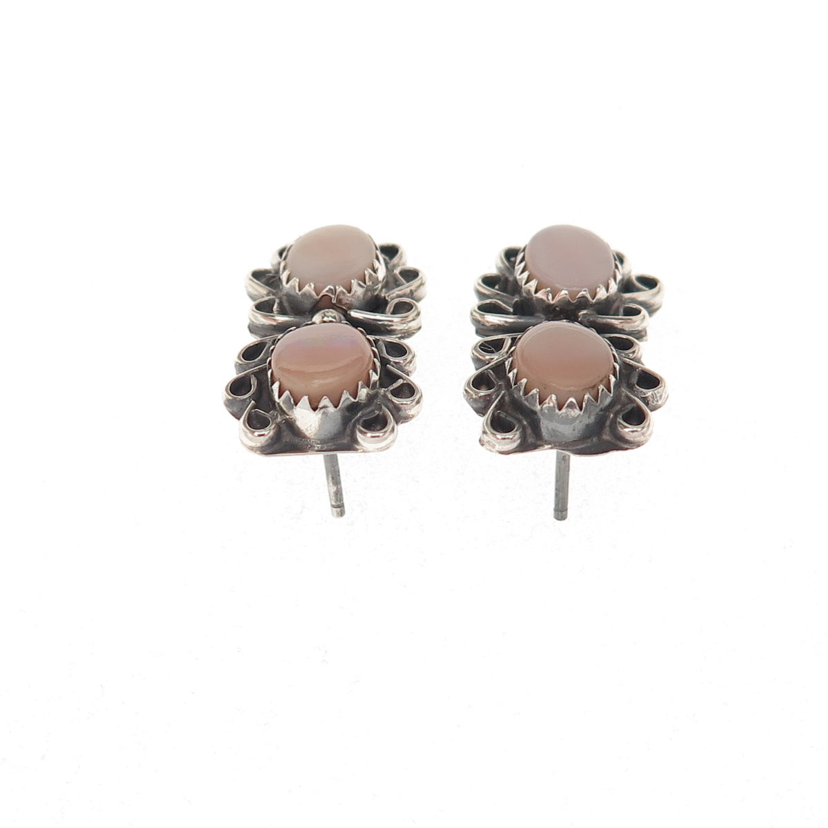 Old Pawn 925 Sterling Silver Vintage Southwestern MOP Oxidized Tribal Earrings