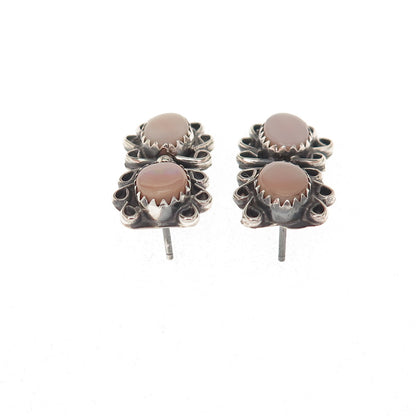 Old Pawn 925 Sterling Silver Vintage Southwestern MOP Oxidized Tribal Earrings