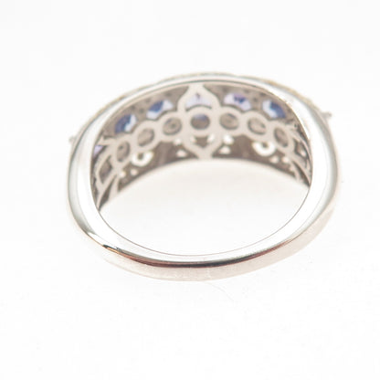 Chuck Clemency Sterling Silver 2-Tone Real Round-Cut Tanzanite Ring Size 8.25