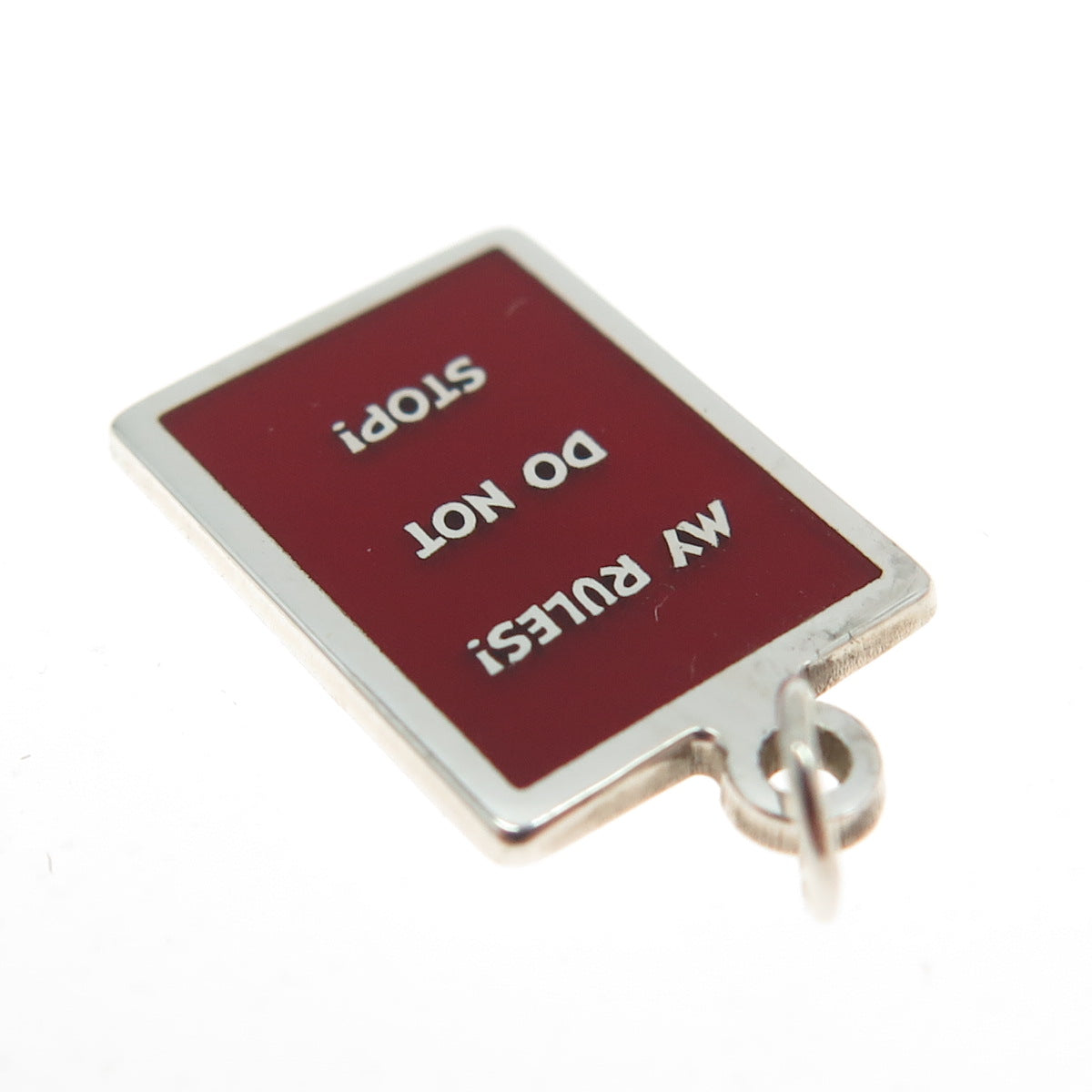 925 Sterling Silver Red Enamel "My Rules! Do Not Stop!" Minimalist Charm Pendant