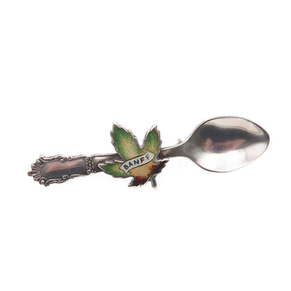 Breadner Co. 925 Sterling Antique Art Deco Enamel Banff Maple Leaf Spoon Brooch