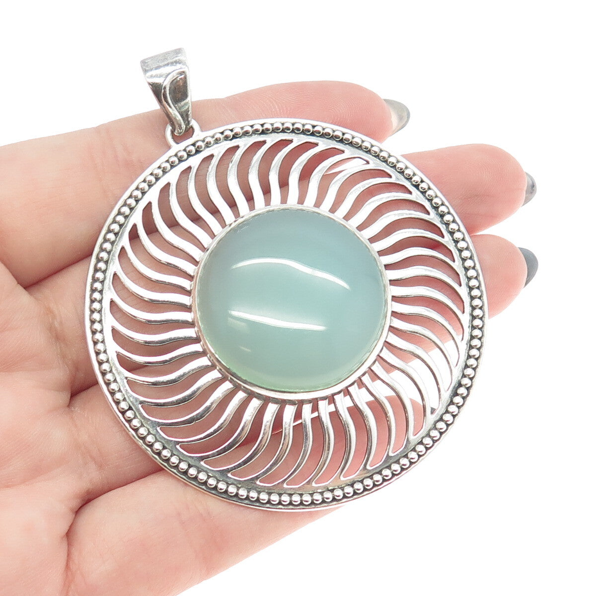 DOUG PAULUS 925 Sterling Silver Vintage Real Chalcedony Sun Round Pendant