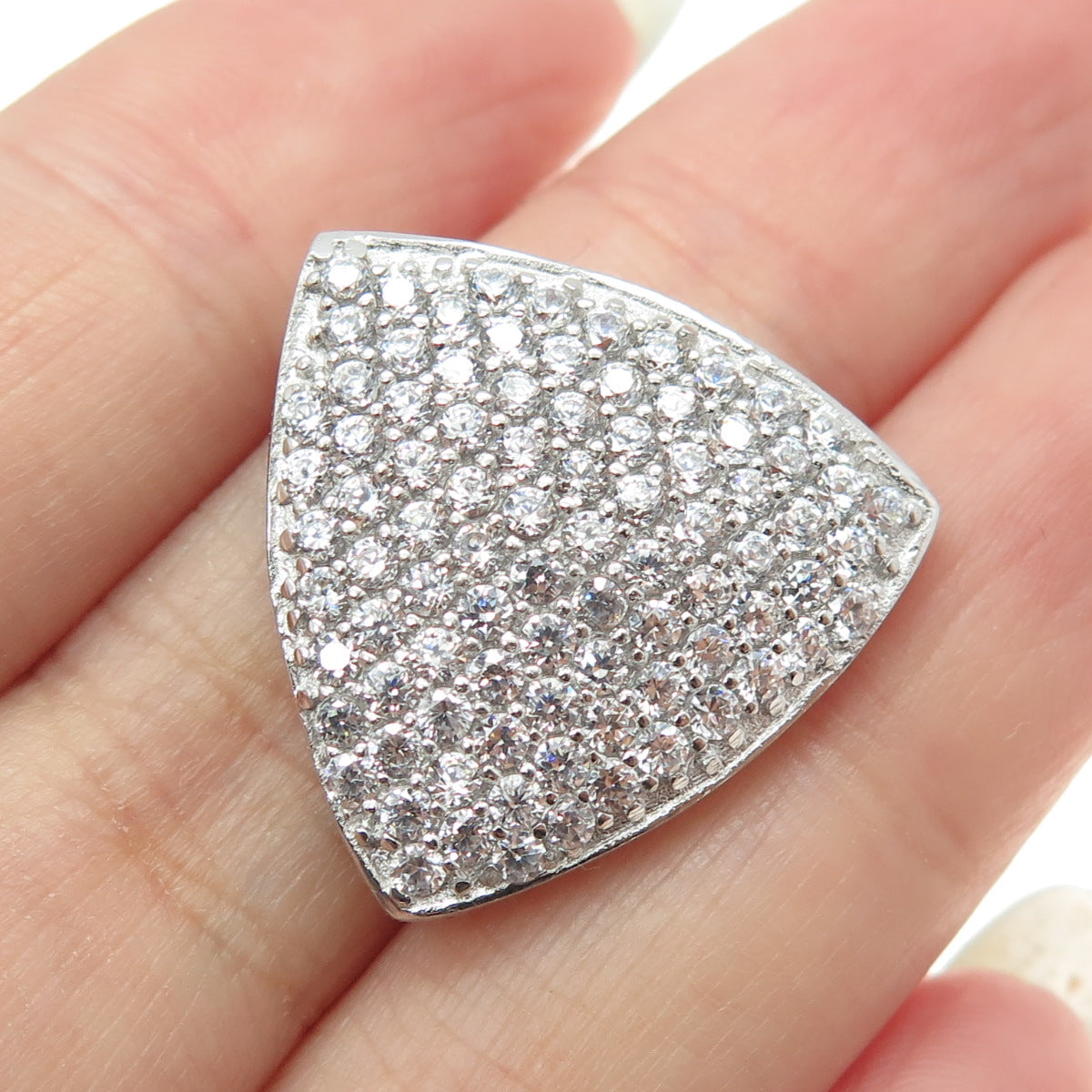 925 Sterling Silver Round-Cut C Z Sparkle Triangle Slide Pendant