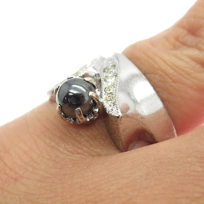 McGrath-Hamin 925 Sterling Silver Antique Real Pearl & Rhinestone Ring Size 5.25