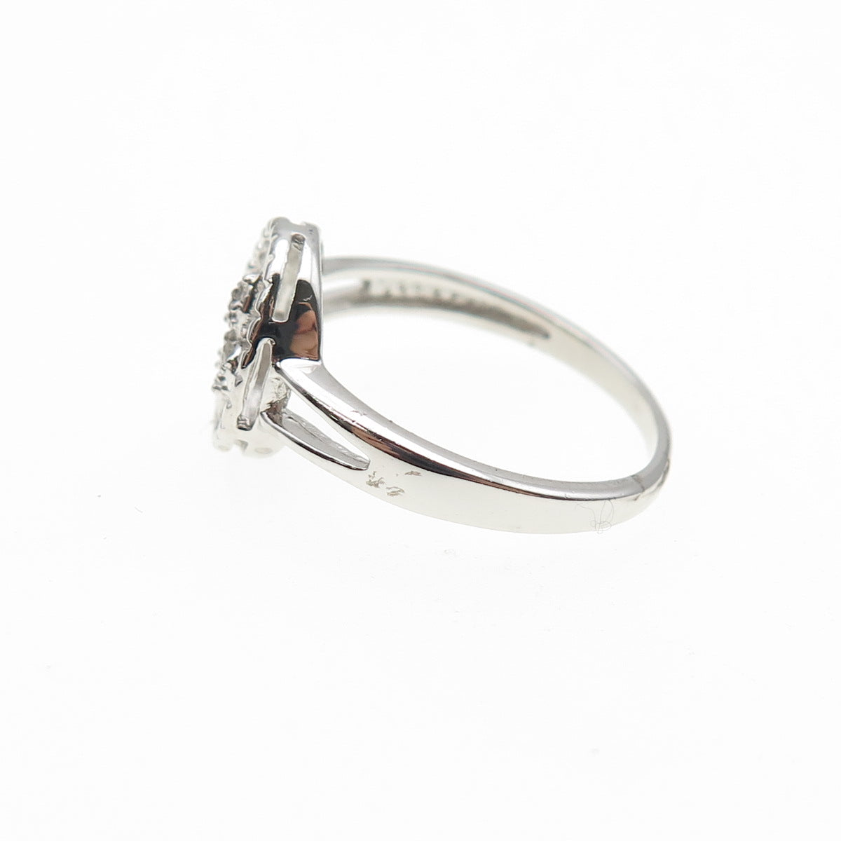 925 Sterling Silver Real Round-Cut Diamond Fleur de Lis Ring Size 7