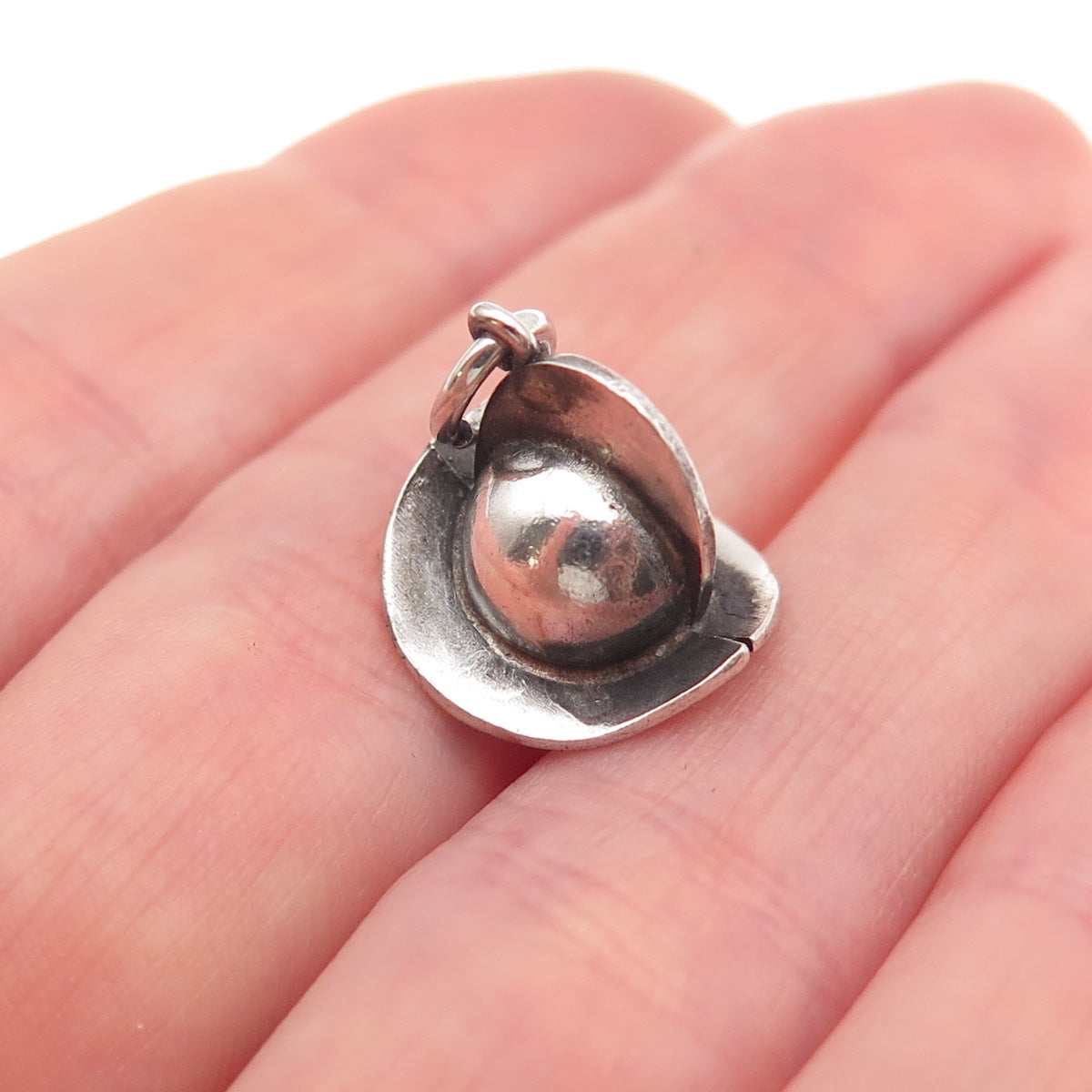 835 Silver Vintage Firefighter Helmet Oxidized 3D Charm Pendant