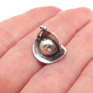835 Silver Vintage Firefighter Helmet Oxidized 3D Charm Pendant