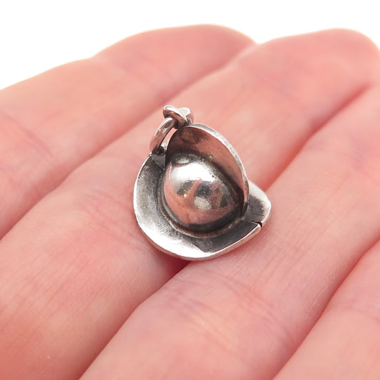 835 Silver Vintage Firefighter Helmet Oxidized 3D Charm Pendant