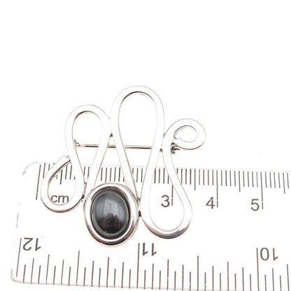 925 Sterling Silver Vintage Real Hematite Modernist Zig Zag Pin Brooch