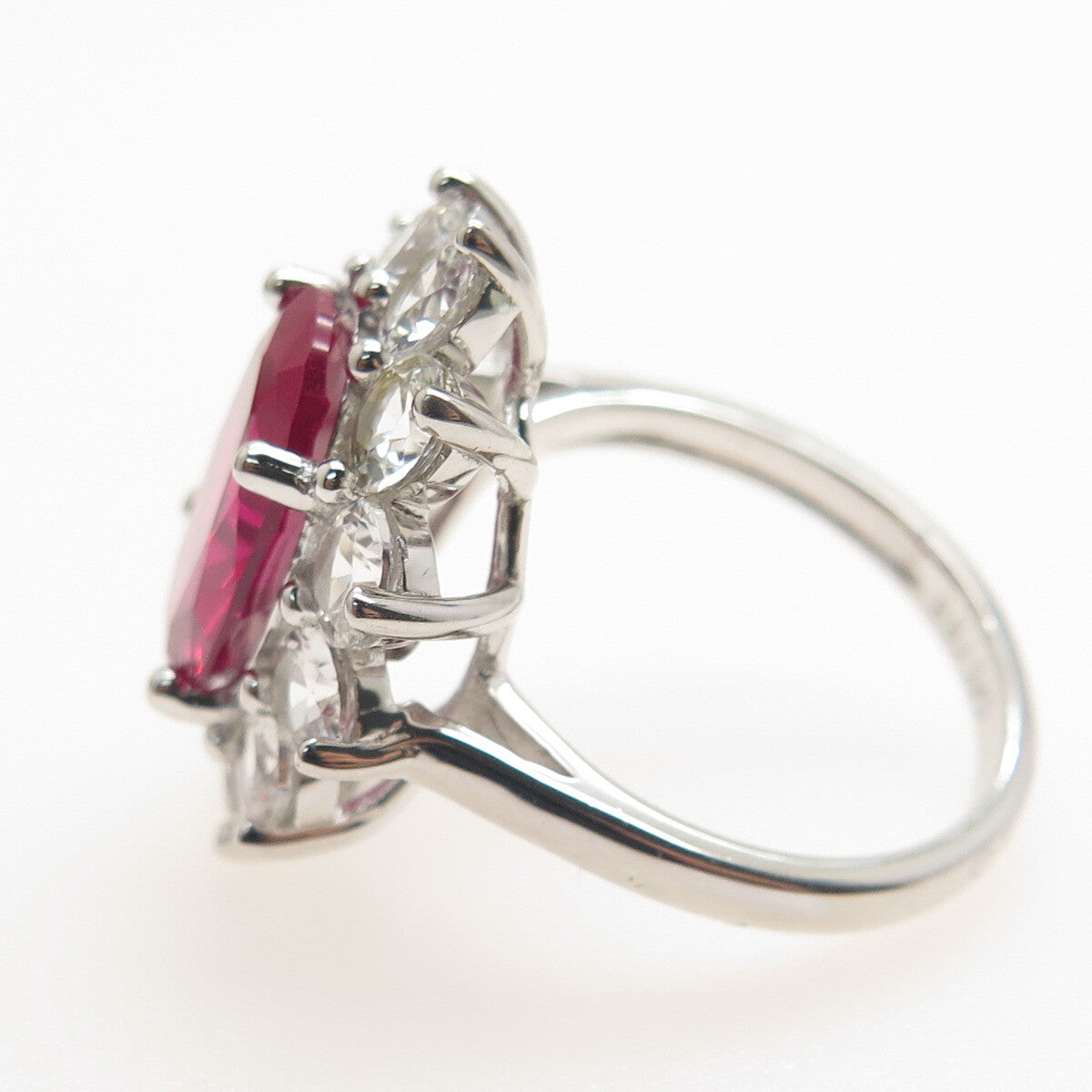 925 Sterling Silver Lab-Created Ruby & Real White Topaz Ring Size 8.25