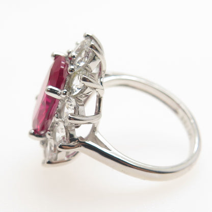 925 Sterling Silver Lab-Created Ruby & Real White Topaz Ring Size 8.25