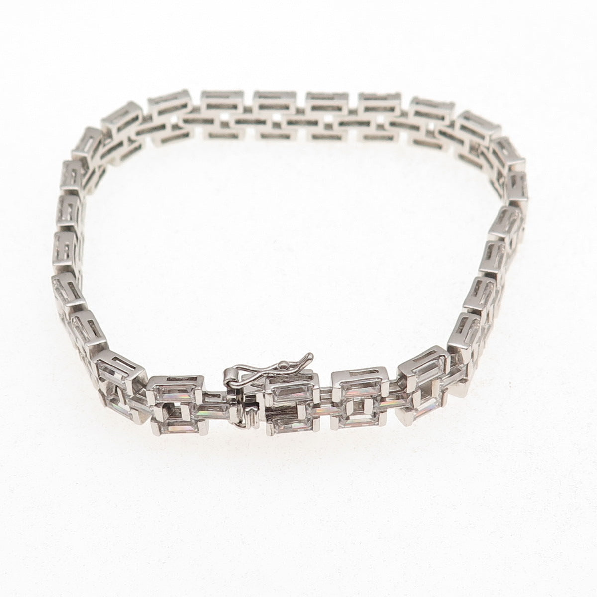 925 Sterling Silver Emerald-Cut C Z Bracelet 8"