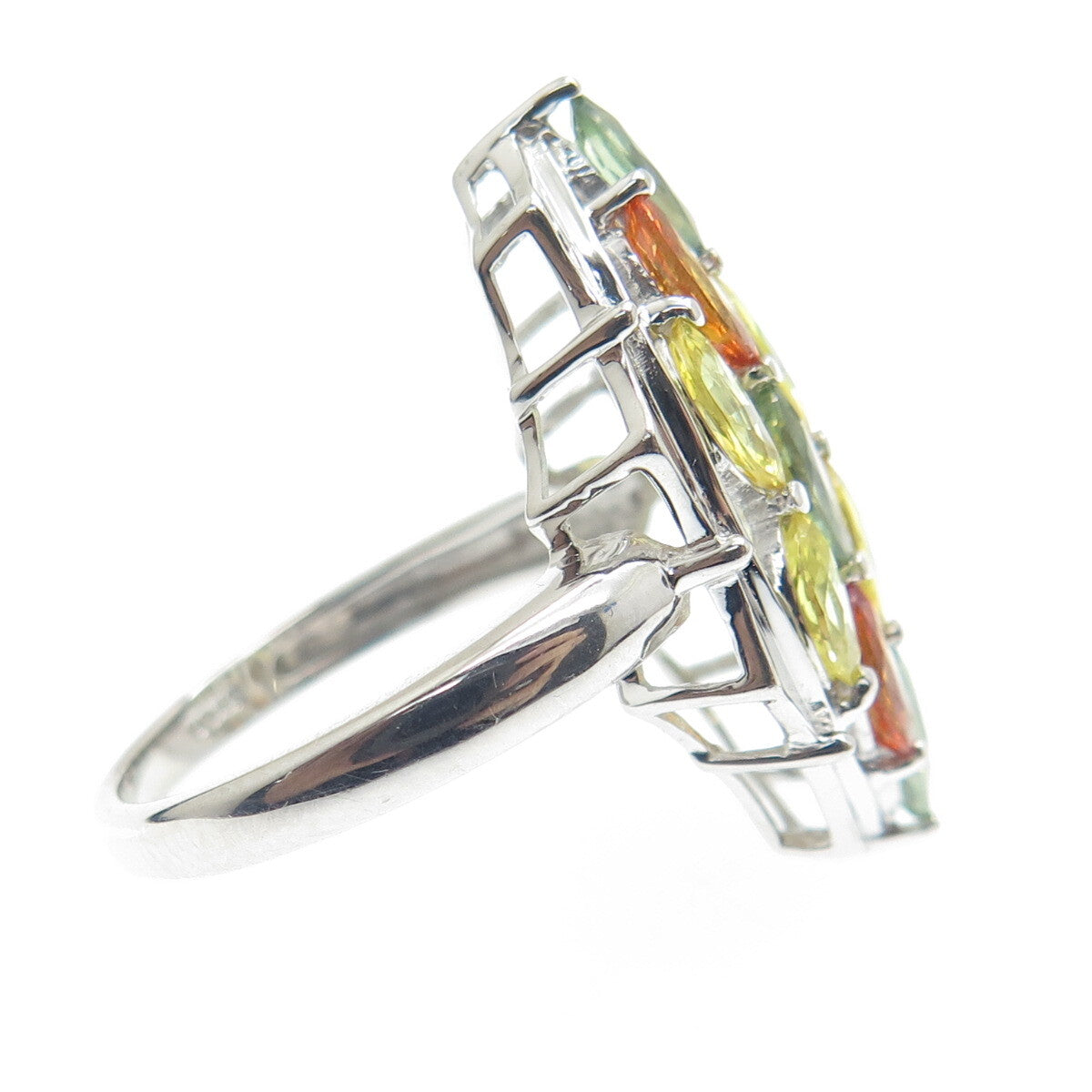 DSMK 925 Sterling Silver Real Oval-Cut Multi-Color Sapphire Cluster Ring Size 7