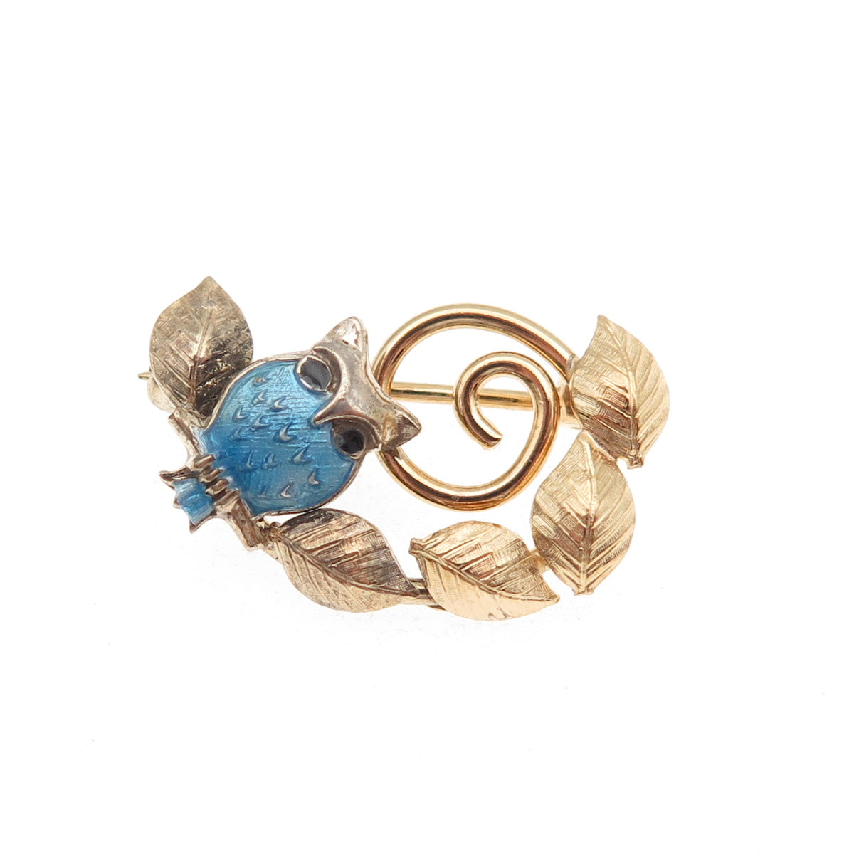 Wells Sterling Silver Gold Filled Antique Art Deco Enamel Owl Floral Pin Brooch