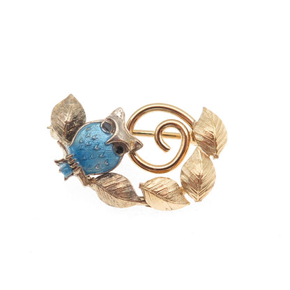 Wells Sterling Silver Gold Filled Antique Art Deco Enamel Owl Floral Pin Brooch