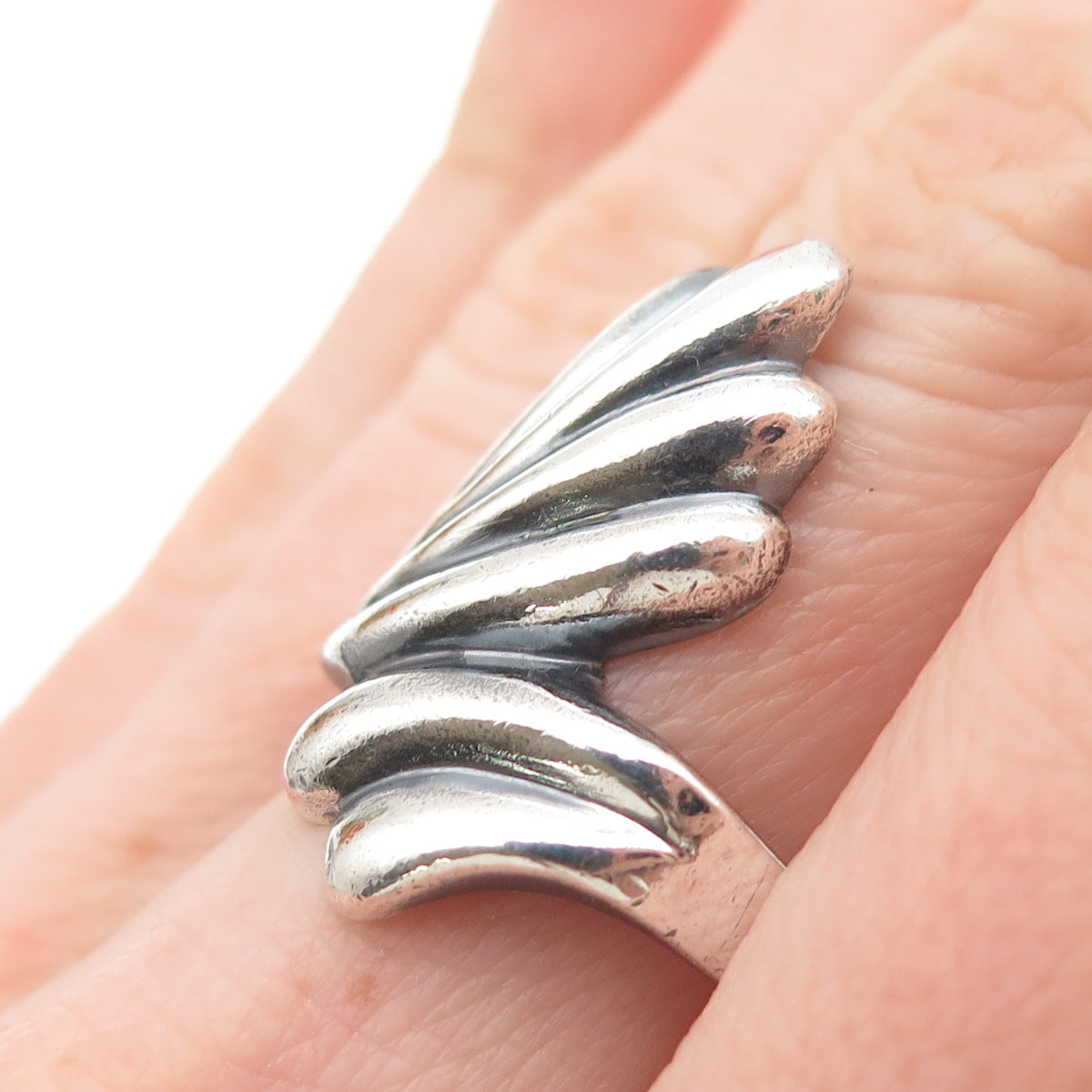 Chapal Zenray 925 Sterling Silver Vintage Modernist Wing Oxidized Ring Size 8.25