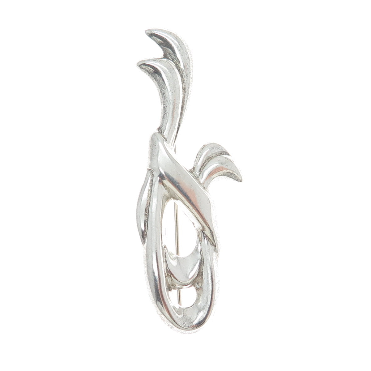 925 Sterling Silver Vintage Modernist Ribbon Pin Brooch