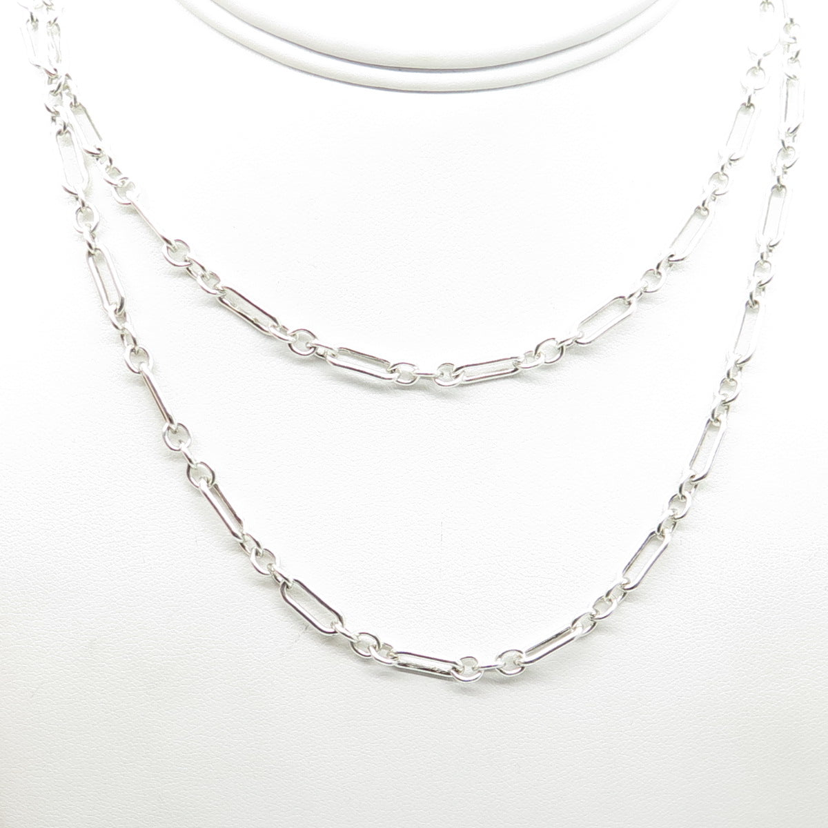 925 Sterling Silver Vintage Paperclip Figaro Chain Necklace 28"