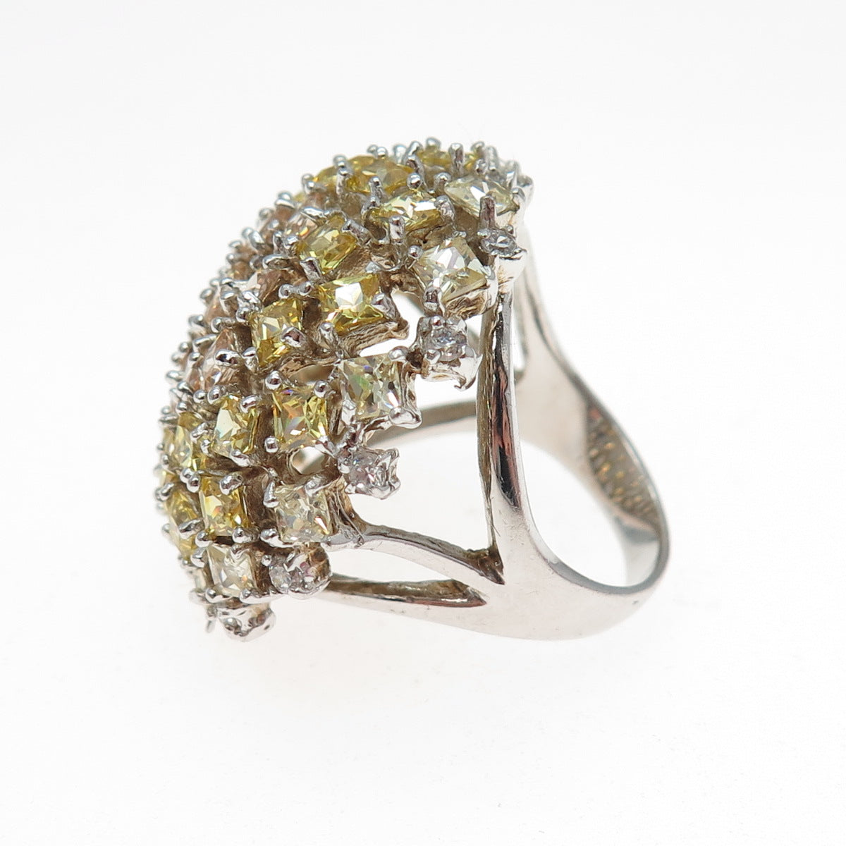 925 Sterling Silver Princess-Cut Champagne & Canary C Z Dome Ring Size 8