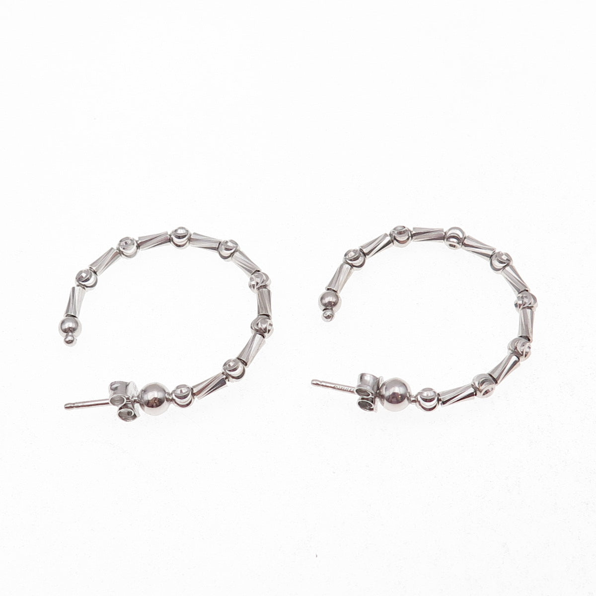 925 Sterling Silver Italy Ball & Tube Bar Hoop Earrings