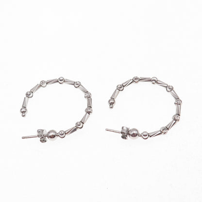 925 Sterling Silver Italy Ball & Tube Bar Hoop Earrings