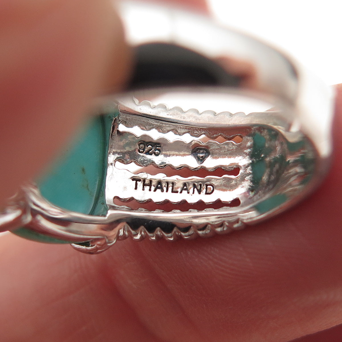 925 Sterling Silver Real Royston Turquoise 3-Row Ring Size 6