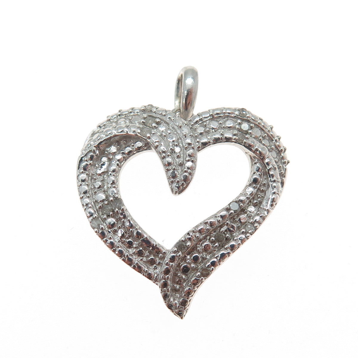 925 Sterling Silver Real Round-Cut Diamond Heart Charm Pendant