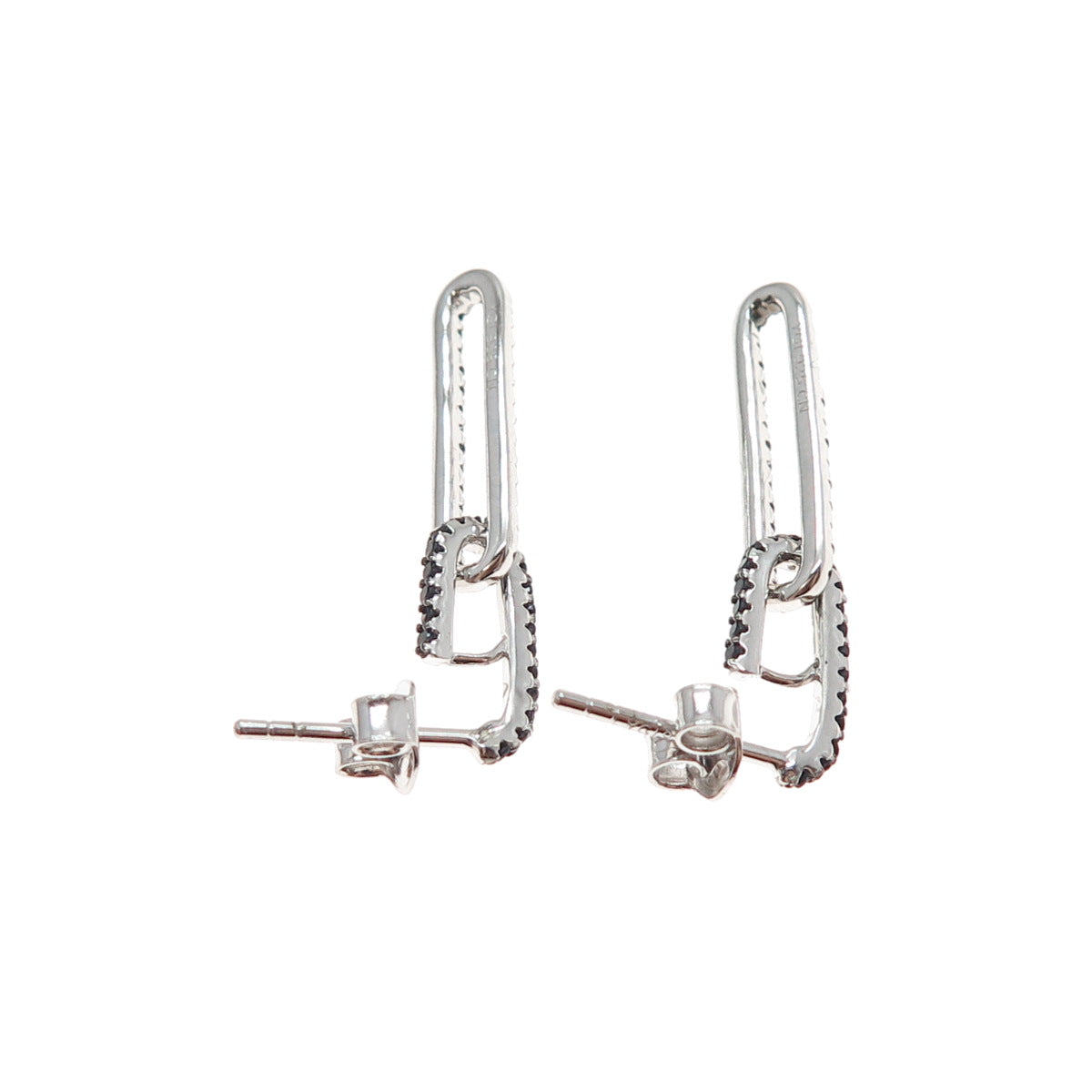 925 Sterling Silver Round-Cut Black C Z Paperclip Dangle Earrings
