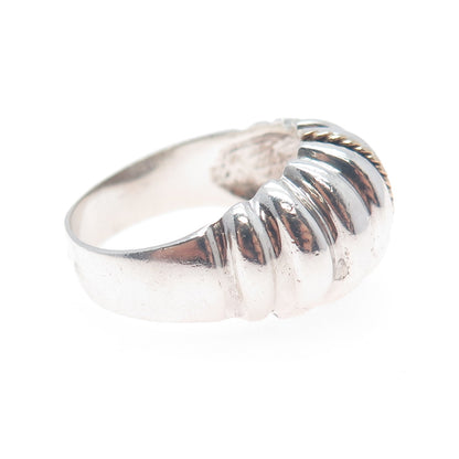 14K Gold 925 Sterling Silver Vintage Modernist Ribbed Oxidized Ring Size 11.75