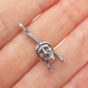 925 Sterling Silver Vintage Indian Chief Oxidized Minimalist 3D Charm Pendant
