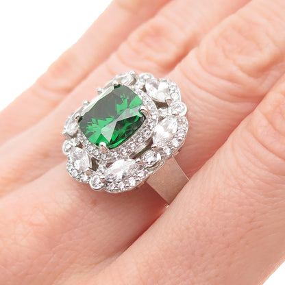 925 Sterling Silver Green & White C Z Bohemian Ring Size 8.25