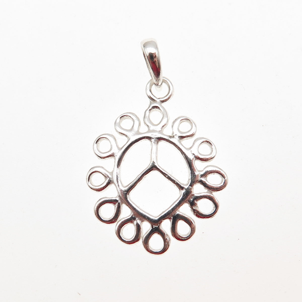 925 Sterling Silver Vintage Peace Symbol Swirl Charm Pendant