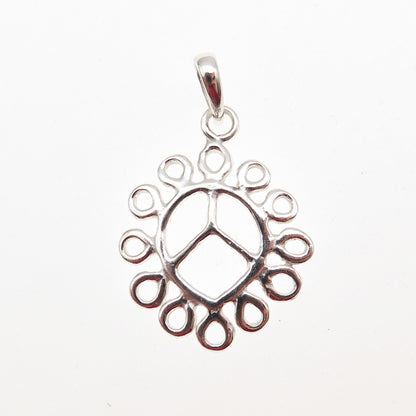 925 Sterling Silver Vintage Peace Symbol Swirl Charm Pendant