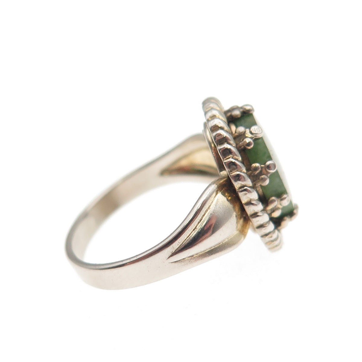 Pacific Jewelry 925 Sterling Silver 2-Tone Vintage Real Jade Ring Size 3.5