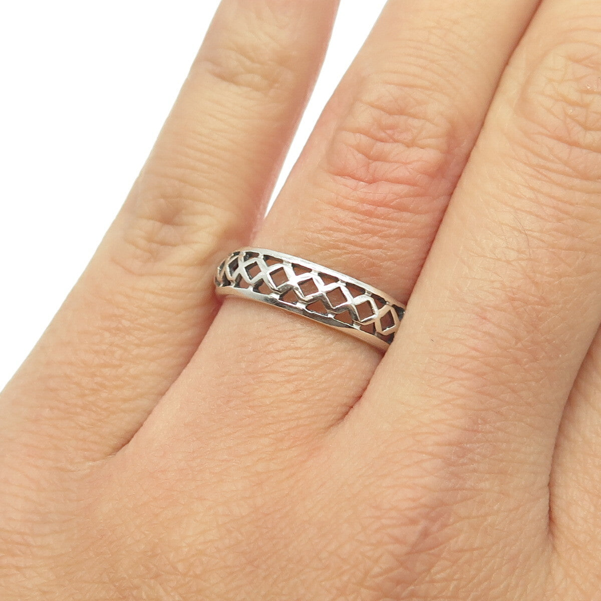 925 Sterling Silver Vintage Cage Band Ring Size 7