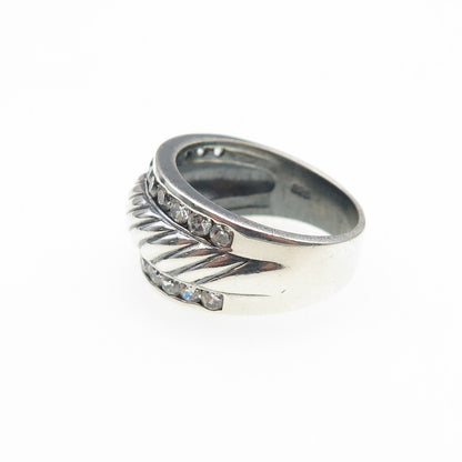 SETA 925 Sterling Silver Vintage Round-Cut C Z Oxidized Ring Size 7.75