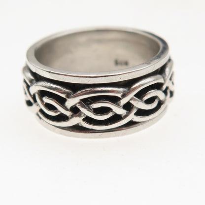 925 Sterling Silver Vintage Celtic Woven Oxidized Rotating Band Ring Size 7.25