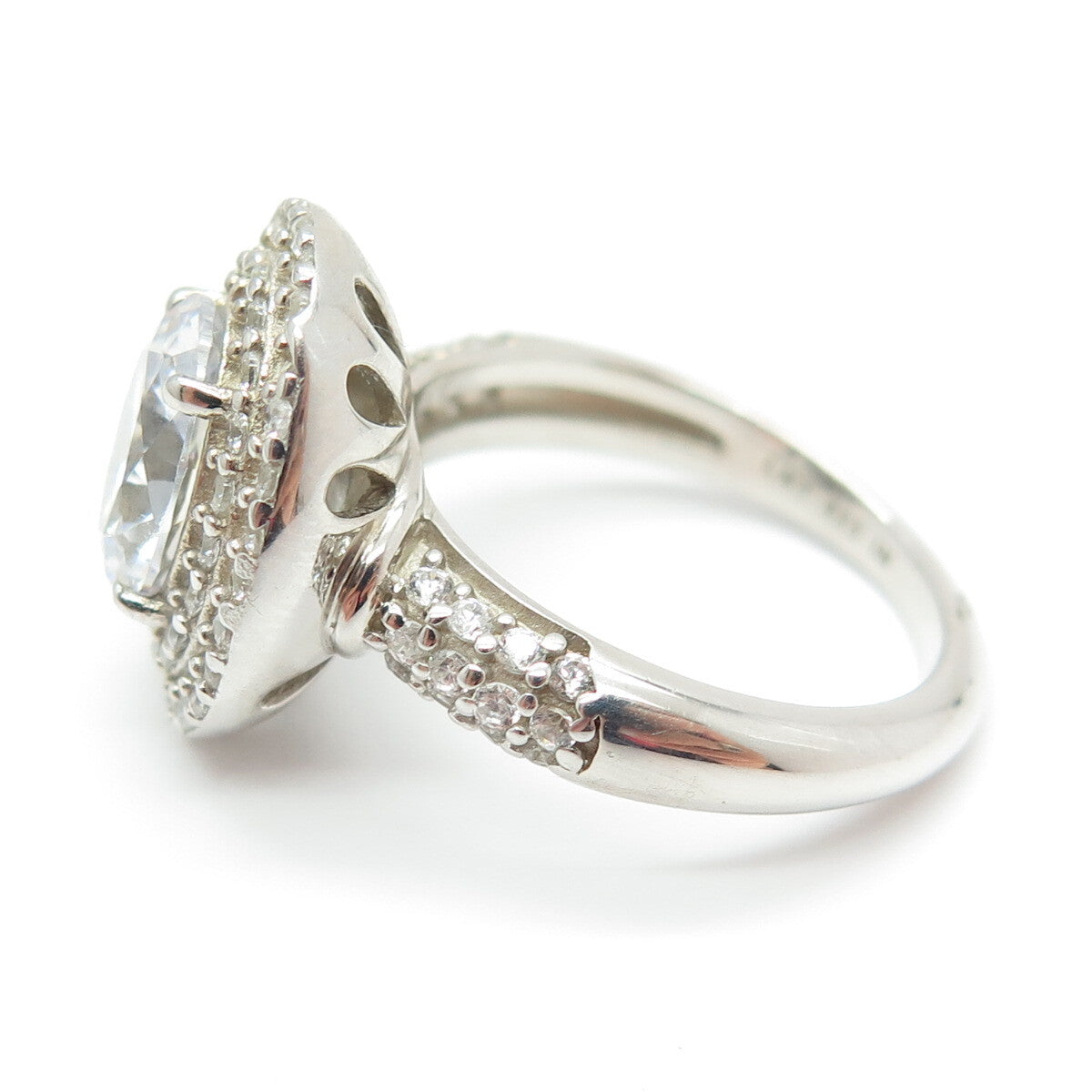 925 Sterling Silver Oval & Round-Cut C Z Promise Ring Size 8