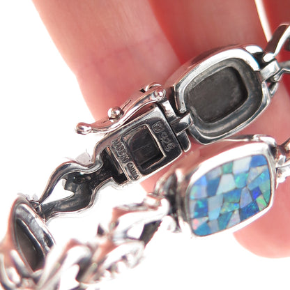 Michelle Albala 925 Sterling Silver Vintage Real Opal Mosaic Bracelet 7.25"