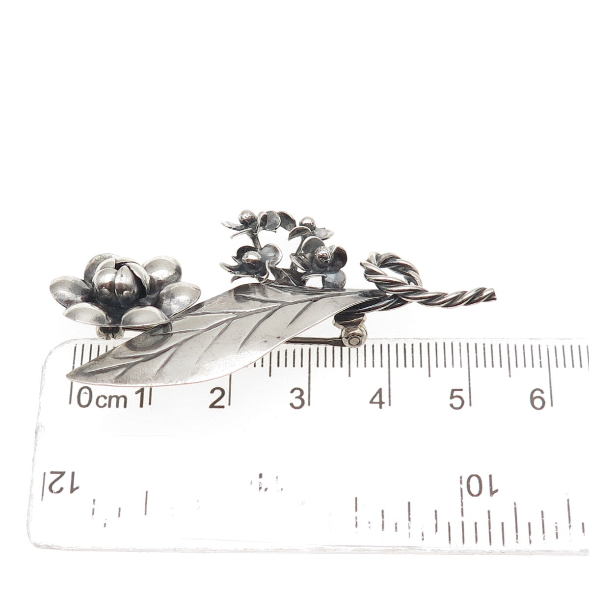 925 Sterling Silver Vintage Floral Oxidized Handmade Pin Brooch