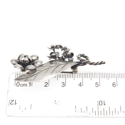 925 Sterling Silver Vintage Floral Oxidized Handmade Pin Brooch