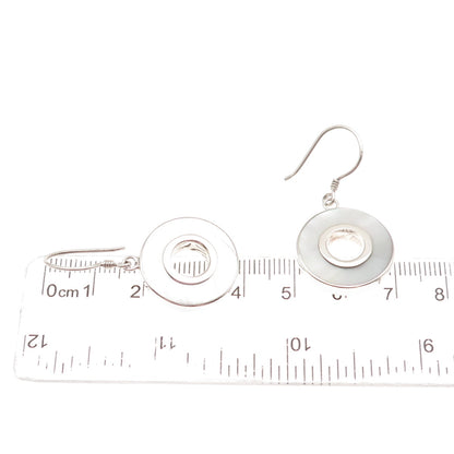 925 Sterling Silver Vintage Real MOP Modernist Disc Dangle Earrings