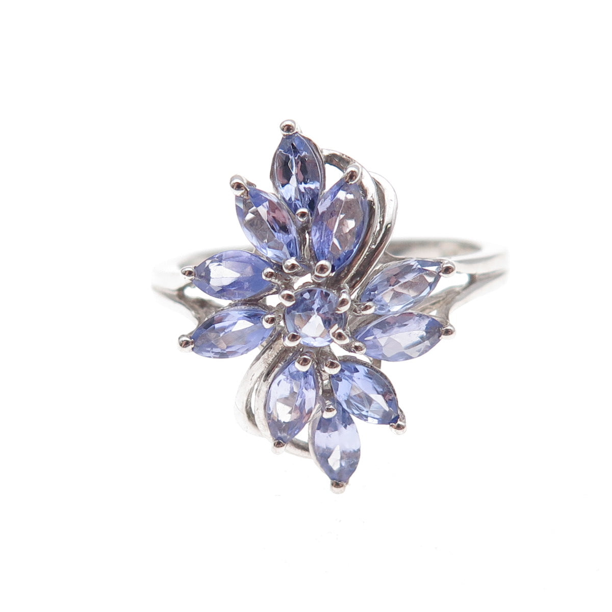 Chuck Clemency 925 Sterling Silver Real Tanzanite Floral Ring Size 8