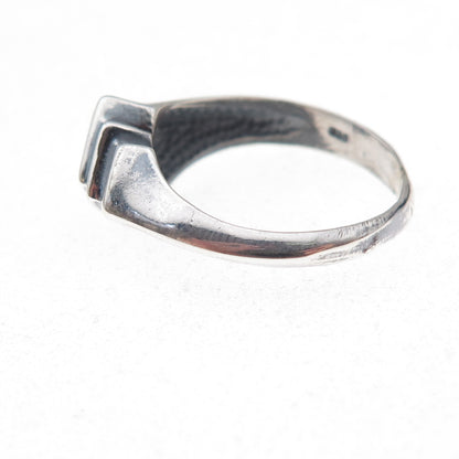 925 Sterling Silver Vintage Real Amethyst Modernist Oxidized Ring Size 7.75