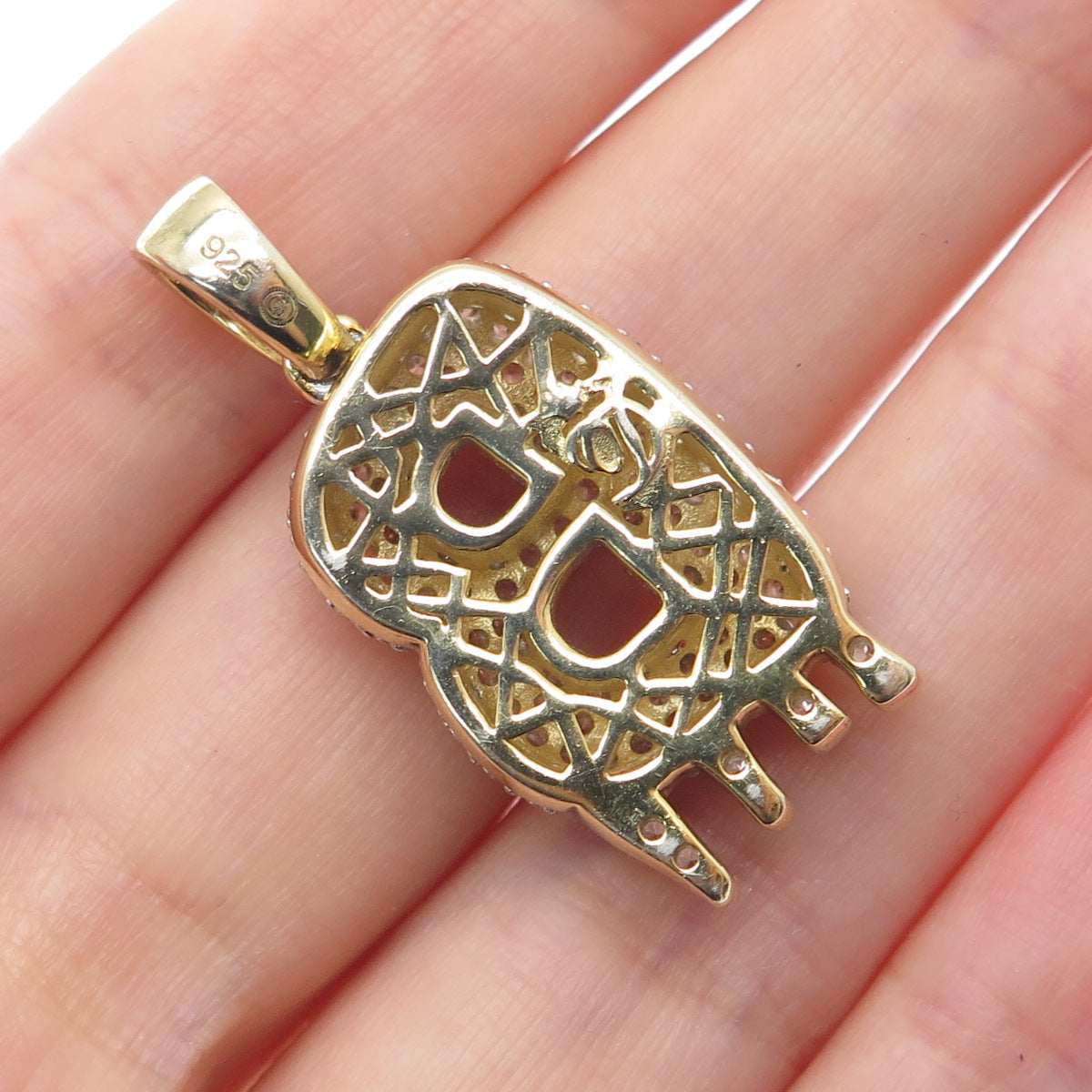 925 Sterling Silver Gold Plated Round-Cut Shaped C Z Letter B Sparkle Pendant